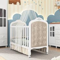 Berço Mini Cama 2 em 1 Elô com Kit Capitonê Móveis Peroba Branco