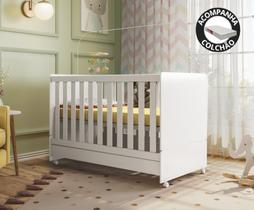 Berço Mini Cama Alice com Colchão e Rodizio Branco