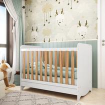 Berço Mini Cama Americano 100% MDF 3 em 1 Ben Branco Brilho/Amêndoa - Móveis Peroba