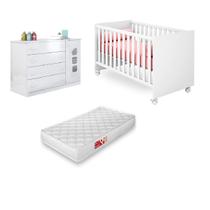 Berço Mini Cama Americano c/ Colchão + Cômoda Sapateira Ana Lívia MDF Branco para Jogo de Quarto Infantil - Bela Móveis Berço Mini Cama Americano c/ Colchão + Cômoda Sapateira Ana Lívia MDF Branco para Jogo de Quarto Infantil - Bela Móveis