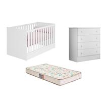 Berço Mini Cama Americano, Colchão, Cômoda 4 Gav. Branco