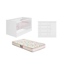 Berço Mini Cama Americano, Colchão e Comoda Sapateira Branco