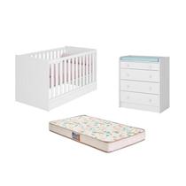 Berço Mini Cama Americano, Colchão e Cômoda Trocador Branco