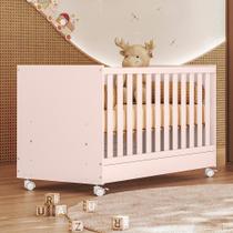 Berço Mini Cama Americano Com Rodízio Lua Encantada Rosa Acetinado