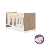 Berço Mini Cama Americano Doce Sonho Branco/ Carvalho com Rodízio + Colchão para Quarto Infantil - Q Movi Berço Mini Cama Americano Doce Sonho Branco/ Carvalho com Rodízio + Colchão para Quarto Infantil - Q Movi