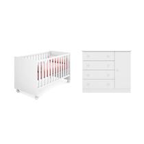 Berço Mini Cama Americano e Cômoda Sapateira Doce Sonho Branco Qmovi