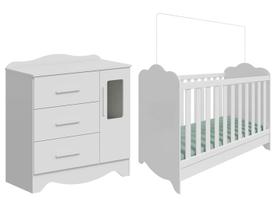 Berço Mini Cama Branco + Cômoda de Bebê 3 Gavetas