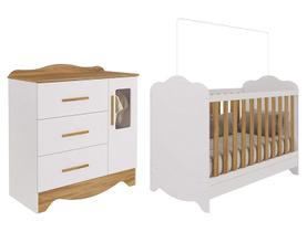 Berço Mini Cama Branco e Amêndoa + Cômoda de Bebê