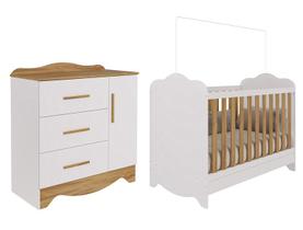 Berço Mini Cama Branco e Amêndoa + Cômoda de Bebê