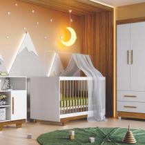 Berço Mini Cama Branco/Madeirado Flocos Tigo Baby Sol Móveis