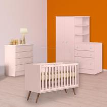 Berço Mini Cama Cômoda 4G e Guarda Roupa C/ Cômoda Rosa