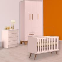 Berço Mini Cama Cômoda 4G e Guarda Roupa Slim 3P 2G Rosa