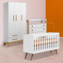 Berço Mini Cama Cômoda C/Nicho e Guarda Roupa Slim Branco