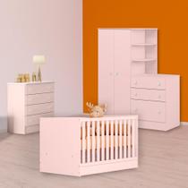 Berço Mini Cama, Cômoda e Guarda Roupa C/ Cômoda Rosa