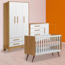 Berço Mini Cama, Cômoda e Guarda Roupa Freijó/Branco Berço Mini Cama, Cômoda e Guarda Roupa Freijó/Branco