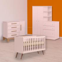 Berço Mini Cama Cômoda Sapateira e Guarda Roupa Cômoda Rosa