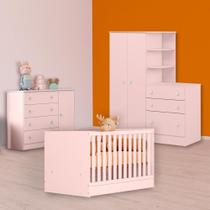 Berço Mini Cama, Cômoda Sapateira e Guarda Roupa Cômoda Rosa