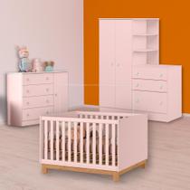 Berço Mini Cama, Cômoda Sapateira e Guarda Roupa Cômoda Rosa