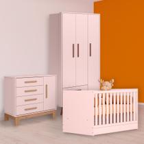 Berço Mini Cama, Cômoda Sapateira e Guarda Roupa Retrô Rosa Berço Mini Cama, Cômoda Sapateira e Guarda Roupa Retrô Rosa