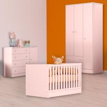 Berço Mini Cama, Cômoda Sapateira e Guarda Roupa Rosa
