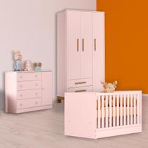 Berço Mini Cama, Cômoda Sapateira e Guarda Roupa Slim Rosa