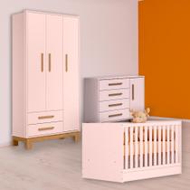 Berço Mini Cama, Cômoda Sapateira Retrô e Guarda Roupa Rosa