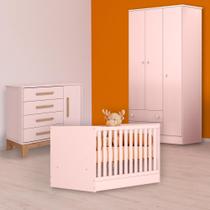 Berço Mini Cama, Cômoda Sapateira Slim e Guarda Roupa Rosa