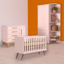 Berço Mini Cama Cômoda Sapateira Slim e Guarda Roupa Rosa