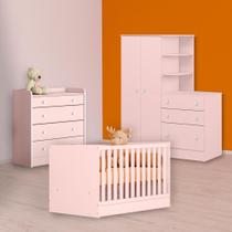 Berço Mini Cama, Cômoda Trocador e Guarda Roupa Cômoda Rosa