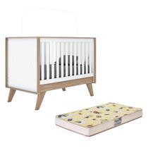 Berço Mini Cama Confete Branco/Jequitibá com Colchão Supreme - Móveis Henn