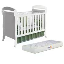 Berço Mini Cama Danny Branco Fosco com Colchão D18 de 10cm Bege - Reller Móveis