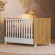 Berço Mini Cama Dois Em Um Doce Sonho MDF Qmovi cor: branco com freijó