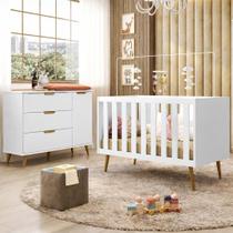 Berço Mini Cama e Cômoda 3 Gavetas Retrô Melinda Branco 100% MDF - Mobili