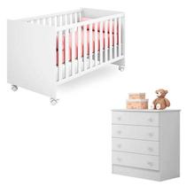 Berço Mini Cama e Cômoda Infantil Doce Sonho Branca Brilho - Qmovi