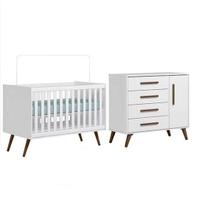 Berço Mini Cama e Cômoda Q Encanto Retrô Branco Qmovi Berço Mini Cama e Cômoda Q Encanto Retrô Branco Qmovi