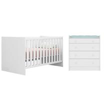 Berço Mini Cama e Cômoda Trocador Branco - FbABY