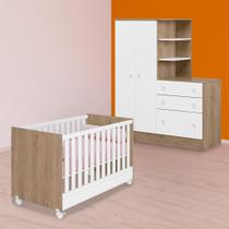 Berço Mini Cama e Guarda Roupa Cômoda Carvalho/Branco