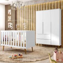 Berço Mini Cama e Guarda Roupa Retrô 3 Portas Melinda Branco 100% MDF - Mobili