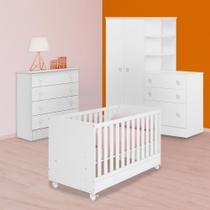 Berço Mini Cama, Guarda Roupa C/ Cômoda e Cômoda Branco