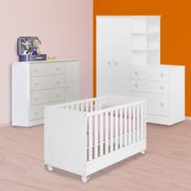 Berço Mini Cama, Guarda Roupa Cômoda e Cômoda Branco