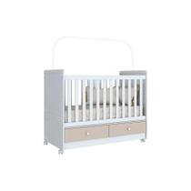 Berço / Mini Cama Infantil Aquarela 3 em 1 c/ 2 Gavetas Cristal/Branco - Henn