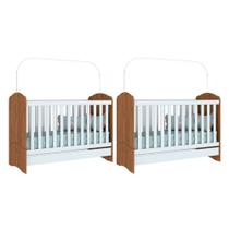 Berço / Mini Cama Infantil Bala de Menta 3 em 1 (2 Un) Rústico/Branco - Henn