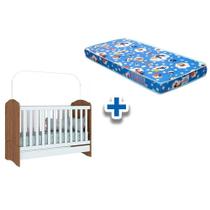 Berço / Mini Cama Infantil Bala de Menta 3 em 1 + Colchão Ortobom Rústico/Branco - Henn