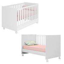 Berço Mini Cama Infantil Encanto Feliz com Mosquiteiro e Rodízios -Branco Branco - ÉdeCasaMóveis