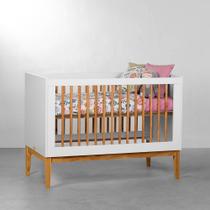 Berço Mini Cama Noah Wood com Pés Square Mel - Branco Fosco