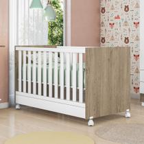 Berço mini cama para quarto infantil doce sonho - carvalho toq rustico/branco