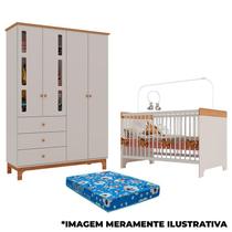 Berço Mini Cama Pega Pega e Guarda Roupa Antonella 4 Portas Off White Caramelo com Colchão - Canaã