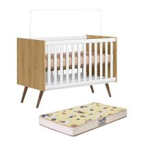 Berço Mini Cama Pés Palito Retrô Freijó Branco e Colchão - Qmovi