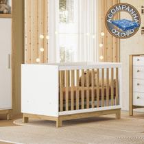 Berço Mini Cama Qencanto Slim 4315 Branco com Grade Freijó Qmovi Colchão Ortobom