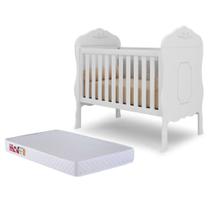 Berço Mini Cama Realeza Branco Fosco Acetinado com Colchão Prorelax